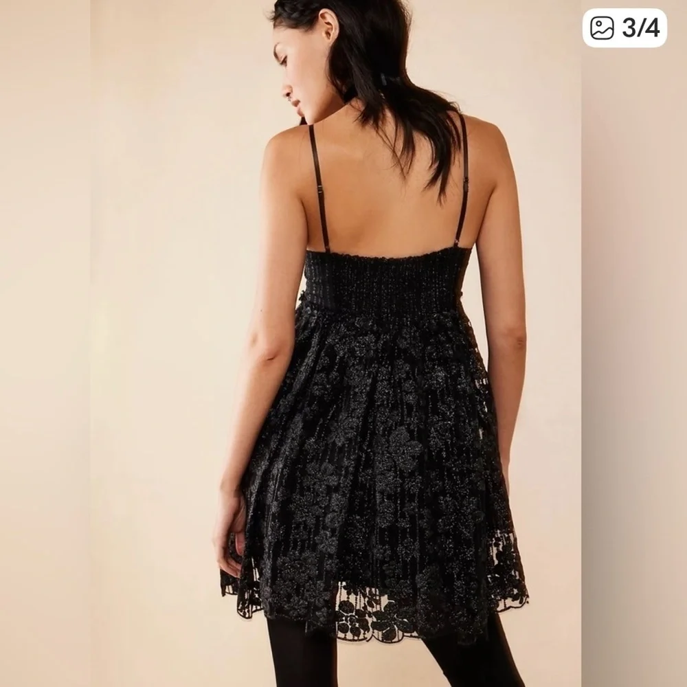 Free People All That Glitter Black Mini Dress. Size L